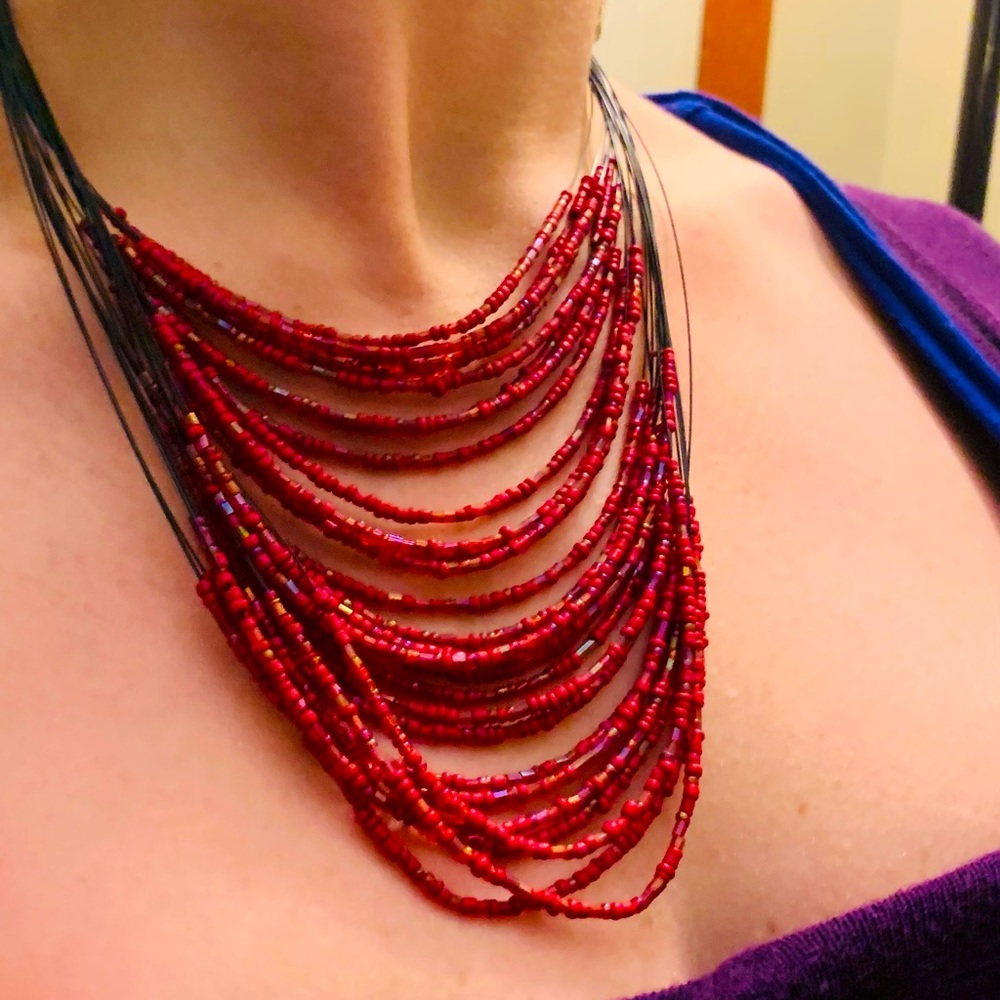 Beautiful Multi-Strand Red Beaded Necklace